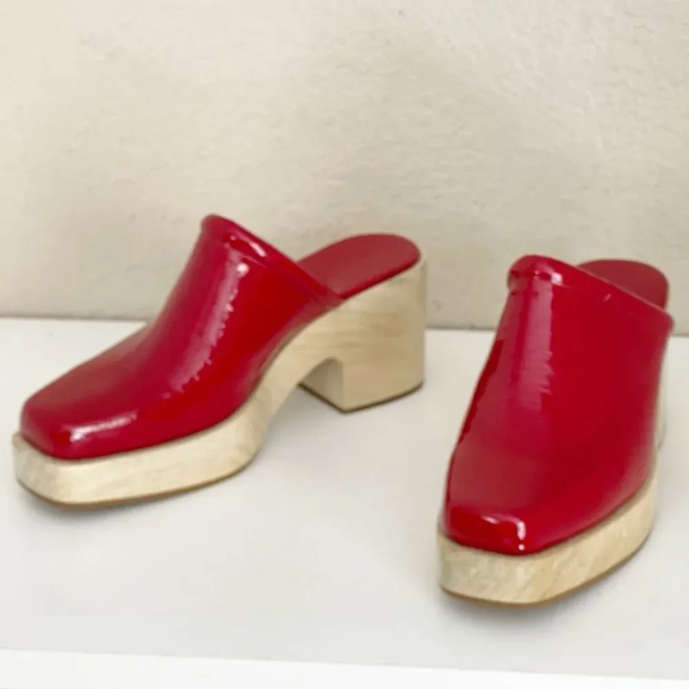 Rachel Comey Salta Clog red patent leather square toe wooden platform Clog - Picture 5 of 10